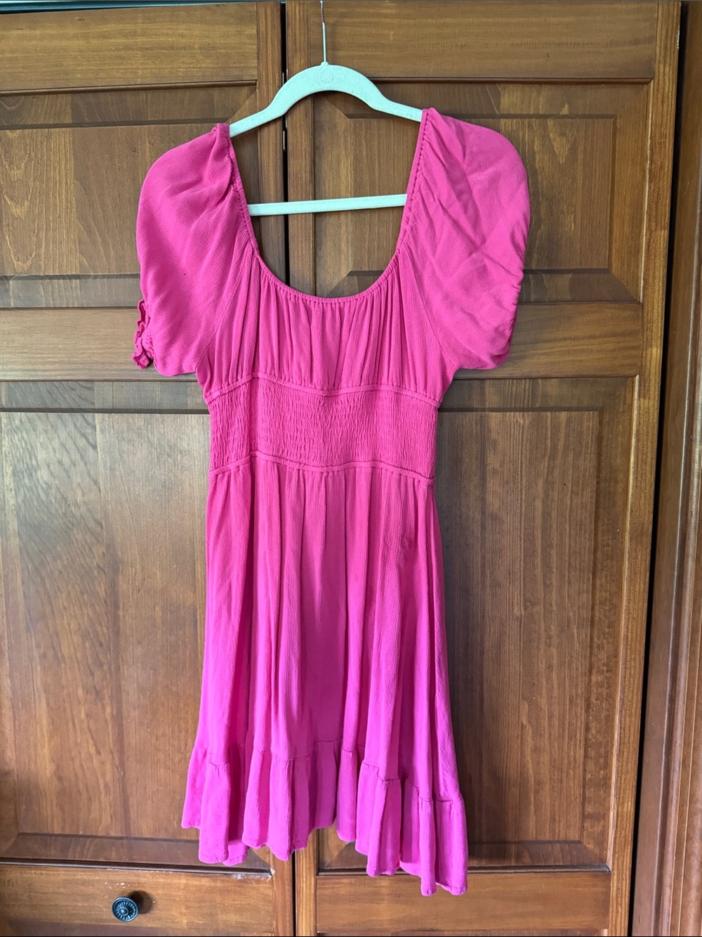 Bright Pink Puff Sleeve Mini Dress